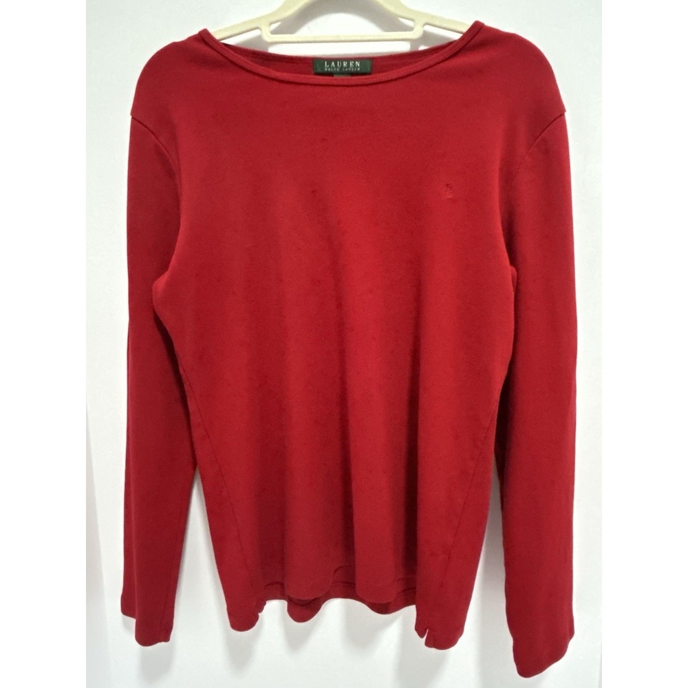 Lauren Ralph Lauren Women's Red Long Sleeve T-Shirt‎ size Large 100% Cotton